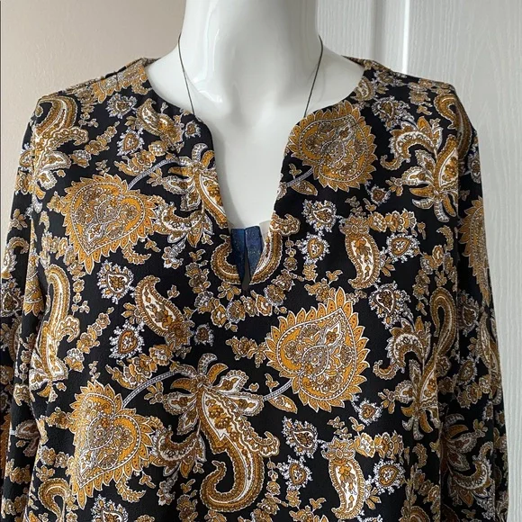 Michael Kors Black and Gold Paisley Blouse XL - Picture 3 of 9